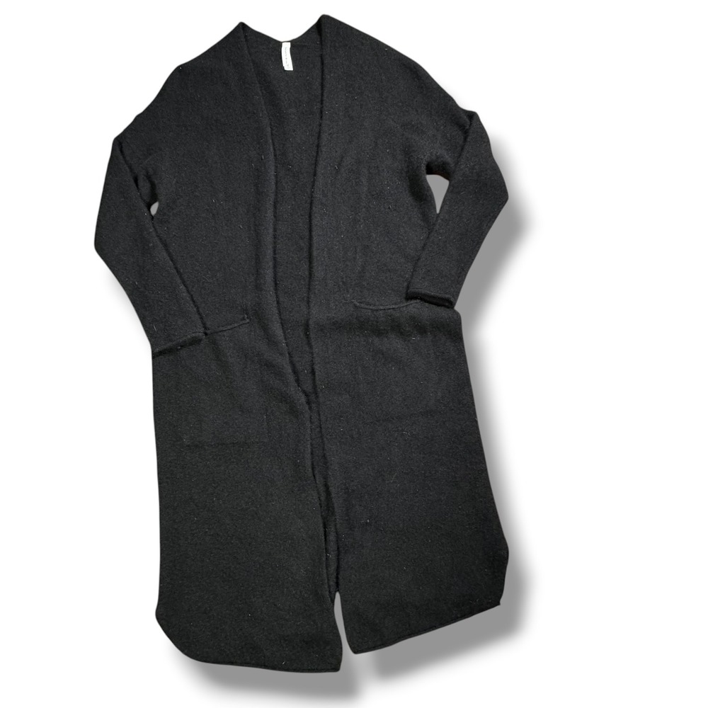 Van Winkle Co Cashmere Cardigan S Minimalist Longline Open Front Black Soft Cozy